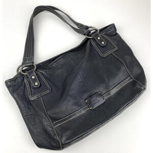 The Sak Leather Hobo Bag Black Pebbled 100% Lined Zip Pocket Double Handle Snap